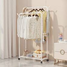 Wieszak na ubrania dwuwarstwowy, duża pojemność, wielofunkcyjny wieszak na ubrania do sypialni, przenośny wieszak na ubrania, pionowy wieszak na ubrania, łatwy w montażu, wygodny do przenoszenia, odpowiedni do sypialni, salonu i ekspozycji w sklepie odzieżowym