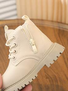 1 双女童 2025 新款厚底英伦风时尚保暖百搭踝靴，适合冬季 - 米色 - 查看 7