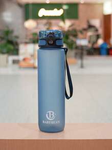 1pc 1000ml/750ml Outdoor Large Capacity Sports Water Bottle, 32oz/26oz, Direct Drinking Mouth Design, Handle Strap, Printed Logo, Plastic Portable Leak-Proof Screw Cap, Suitable For Hiking, Running, Cycling