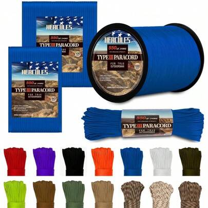 Type III Paracord 550 Paracord Rope Parachute Cord, 50' Royal Blue For Survival Rope, Survival Cord