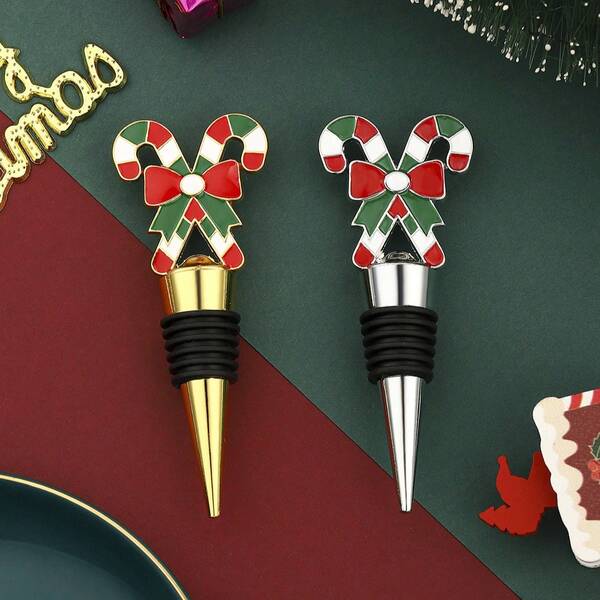 Christmas Cane Wine Bottle Stopper - Vacuum Preservation, Leak Proof Seal For Wine Champagne - Reusable Holiday Party Gift (Set Of 3)