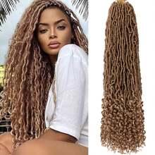 Tóc giả bện móc kiểu Goddess New Faux Locs dài 24 inch, bó 1/7, tóc giả bện móc dài mềm mại có sẵn các vòng móc với đuôi xoăn, tóc giả bện Nu Locs tổng hợp màu đen tự nhiên, dành cho phụ nữ. - Nhiều màu - Xem 3
