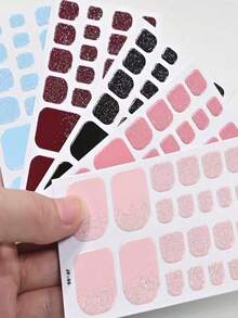 110片装闪亮脚趾全贴甲贴 5张春夏金属青瓷色自粘脚趾甲油贴条 闪亮亮片美甲奢华自粘甲贴 女士女孩日常DIY美甲 - 彩色 - 查看 2