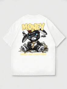 K-GLORY 街头服饰！男士财富兔图案印花短袖T恤 - 白色 - 查看 6