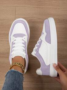 Women's Casual Sports Shoes,Student Style Skate Shoes, Fashionable Sneakers With Low-Cut Lace-Up Mauve Purple Shoes, Suitable For Walking And Commuting Shoes,Four Season Shoes - Mauve Purple - View 1