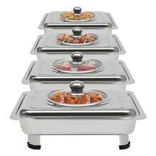 4pcs Chafer Pan Food Buffet Trays With Lid - Rectangular Chafing Dish Trays Buffet Tray Chafing Dish Food Warmer Rectangular Food Plate Stainless Steel - Silver - View 2