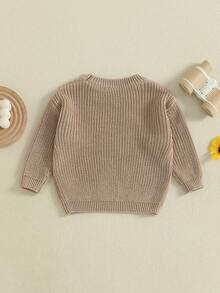 Toddler Baby Boy Girl Goose Outfits Sweater Silly Goose Embroidery Long Sleeve Sweatshirt Chunky Knit Pullover Tops - 卡其色 - 查看 2