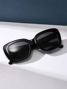 Retro Geometric Frame Black Fashion Fashion Glasses For Women, Classic Plastic Style For Outdoor Travel Beach Holiday Casual Daily Wear, Summer UV-Blocking - 黑色 - 查看 4