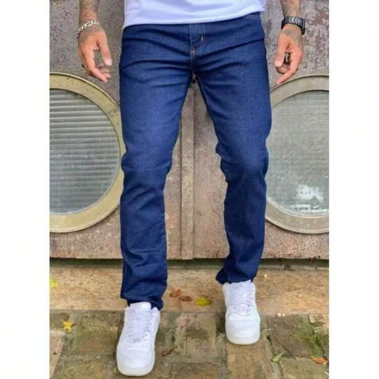 Men's Jeans Plus Traditional Basic Pants With Reinforced Elastane Premium Fabric Dark Blue Color - 深色水洗藍 - 查看 3