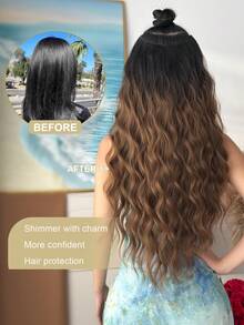 24-Inch V-Shaped Ombre Clip-In Hair Extensions, Water Wave, Heat-Resistant Synthetic Fiber, Suitable For Women, Girls, Parties And Daily Wear - Two-Tone - View 4