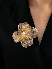1 件复古优雅仿珍珠花胸针，适合女性在正式场合和节日佩戴 - 金黃色 - 查看 11