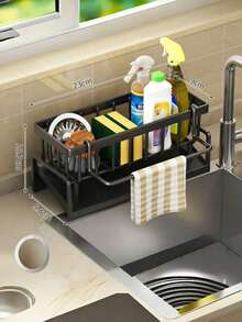 1 pieza Soporte de esponja de plástico para fregadero de cocina, escurridor de platos, estante extraíble para paños, estante de almacenamiento de plástico multifuncional para esponja, jabón y cepillo, dispensador de jabón y soporte para cepillo de baño, accesorios de cocina - Multicolor - Ver 10