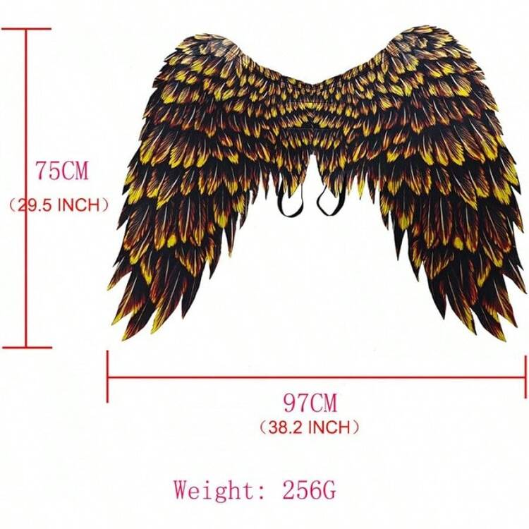 3D Printed Angel Wings Costume| Realistic Non-Woven Fabric Wings For Cosplay, Halloween, Theme Parties - 黑金 - 查看 5