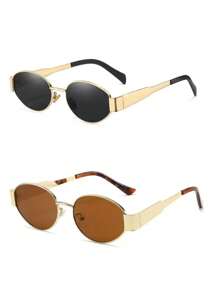1 pereche/2 perechi ochelari de soare unisex cu ramă ovală din metal vintage boem, potriviți pentru petrecere, subțierea feței, purtare zilnică și accesorii fotografice