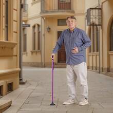 Walking Cane For Man Woman, Folding Walking Stick With 8-Level Adjustable Height, 4-Pronged Pivoting Base, Lightweight & Portable Aluminum Mobility Aid For Senior Adults, 250LBS Loading (Purple) - 紫色 - 查看 9