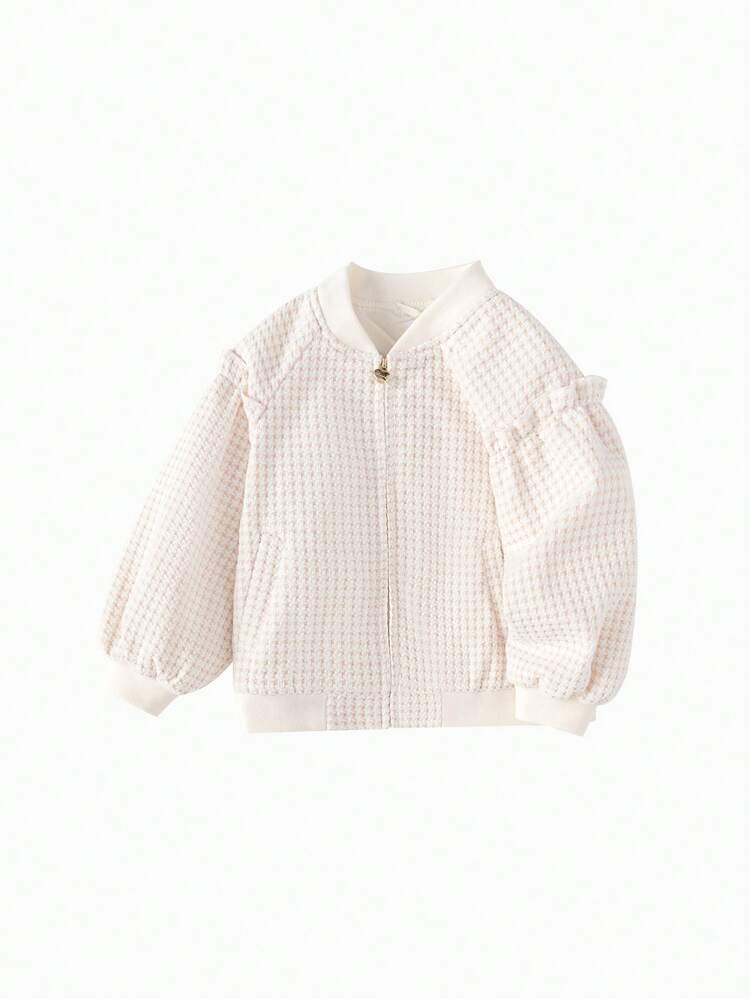 Balabala Young Girl Cute Houndstooth Autumn Baseball Jacket - Brown Tone - View 4