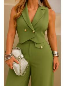 CONJUNTO ELEGANTE COLETE E CALÇA PANNTALONA PERNA LARGA EM ALFAIATARIA  LOOK CHIQUE E MODERNO