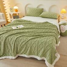 2-Ply Taffeta Sherpa Reversible Blanket, Warm Blanket Suitable For Sofa, Bedroom, Living Room, Multi-Purpose - Olive Green - View 2