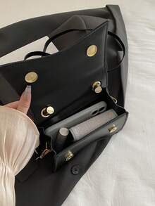 时尚迷你通勤手提包，方便实用，采用PU皮革制成，女士方形手提包设计，简约迷你纯色斜挎包，翻盖多功能纹理单肩包，女士手提包