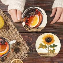 6 Stücke/Set oder 420 Stücke/70 Sets Herbst Sonnenblumen, Vögel und Kürbis Bedruckte Getränkeuntersetzer, 10cm/2mm dicke weiche Gummi Unterseite runde saugfähige Gummi Getränkeuntersetzer, weiche Gummi Rückseite, dekorative Untersetzer, geeignet für Tassen, Heim Küche Esszimmer Tischdekoration, Küchendekoration, Esszimmer Tischdekoration