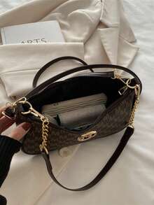 3 Colors Available Minimalist French Crescent Bag, High-Quality Niche Exquisite Crossbody Bag, Niche Letter Print Women's Handbag, M-Shaped Metal Decor, Adjustable Leather Strap, Lightweight Versatile Fashion Shoulder/Underarm Bag For Outing, Shopping, Commuting - Multicolor - View 4