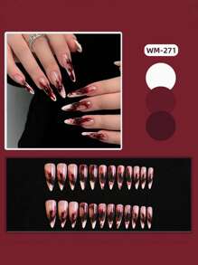 24片/1盒血腥法式长尖头万圣节血腥酷女孩辣妹压假指甲按压指甲美甲用品指甲