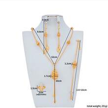 5pcs 18K Gold Plated Copper Floral & Fruit Shaped Waterproof Non-Fading Necklace & Earrings Jewelry Set, Casual Resort Style, Elegant European & Dubai Fashion, Suitable For Wedding, Party, Daily Wear, Gift For Women