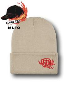 MLFO Syna World 简约刺绣高弹柔软防风保暖时尚针织帽，适合户外骑行、旅行、休闲穿着、男女通用护耳帽，秋冬 - A - 查看 7