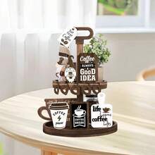 Rustic Home Tiered Tray Decorations Set Coffee Time Wood Signs For Bar Farmhouse Kitchen Table Shelf - màu nâu - Xem 5