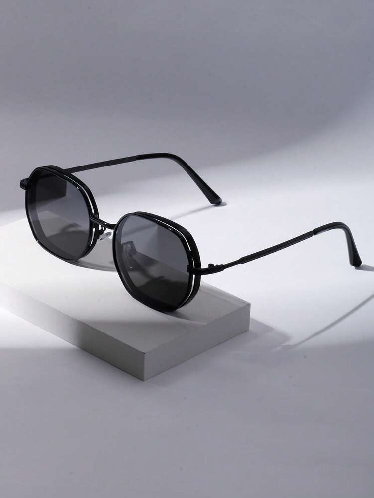 全新时尚复古金属多边形户外旅行眼镜，男女皆宜，适合街头风格、海滩、休闲、派对、日常通勤、商务，设计优雅简约 - 黑框漸層橄欖綠鏡片 - 查看 13