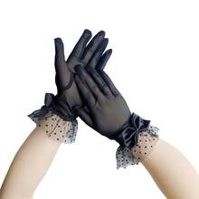 1pc Short Elastic Mesh Gloves With Bowknot, Cute Polka Dot Romantic French Court Style Bridal Gloves, Women Sun Protection