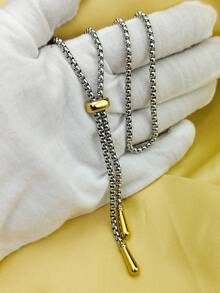 1 pieza Collar con borla en forma de Y de acero inoxidable chapado en oro de 18K, de estilo minimalista y elegante, adecuado para el uso diario de las mujeres, regalo para familiares, amigos, parejas, hermanas - Dorado - Ver 7