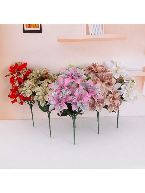 1 Bouquet Double Layer Artificial Christmas Decorative Flowers, Holiday Decor Flowers, Suitable For Christmas Tree Decoration And Holiday Gifts