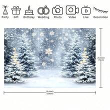1 Winter Wonderland Christmas Background Cloth, Snowy Forest Scene With Twinkling Lights, Festive Wall Decoration, Perfect For Holiday Parties, Birthdays, Weddings, And Christmas Indoor & Outdoor Decorations. - Multicolor - View 6