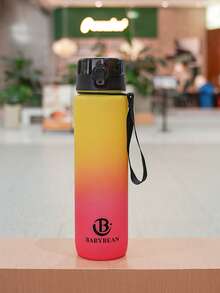 1pc 1000ml/750ml Outdoor Large Capacity Sports Water Bottle, 32oz/26oz, Direct Drinking Mouth Design, Handle Strap, Printed Logo, Plastic Portable Leak-Proof Screw Cap, Suitable For Hiking, Running, Cycling