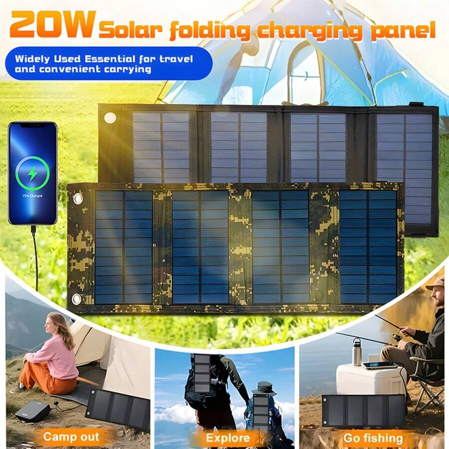 Foldable Solar Board, 20W Portable Folding Solar Panel Charger Kit IP65 Foldable Solar Charger Board For Camping Hiking - Multicolor - View 1