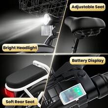 CAROMA Peak 560W/819W/1200W Electric Scooter With Seat, 20" Fat Tire Electric Bike With 48V Removable Battery, Up To 30Miles & 20MPH, Adult Scooter For Commuting With Basket&Adjustable Seat - 白色 - 查看 6