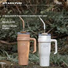 40OZ/1200ML SITARAYURI Double Wall  Bottle For Father's Day, With Handle And Straw, Large Capacity Portable Cup For Hot And Cold Dual Use, 1200ml Steel  Bottle, Suitable For Hot Or Cold Drinks, Suitable For Camping, Outdoor Activities, Driving, Sports, Fitness And Holiday Gifts. - 優質款白色 - 查看 4