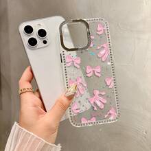 1 pieza Funda de teléfono con lazo rosa de moda y patrón de estrella de rhinestone, resistente a la suciedad, anti-contaminación, carcasa dura de PMMA a prueba de golpes, funda de teléfono personalizada compatible con Apple 11, 11 Pro, 11 Pro Max, 12, 12 Pro, 12 Pro Max, 13, 13 Pro, 13 Pro Max, 14, 14 Pro, 14 Pro Max, 14 Plus, adecuada como regalo para novia, familia, amigos, abuelos, parejas, aniversario, cumpleaños, graduación, boda, baile de graduación, Día de la Madre, Día del Padre