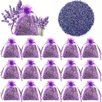 1 pieza/Paquete de 20 piezas Bolsa de malla de gránulos de lavanda púrpura, planta seca natural a granel, adecuada para ambientador de dormitorio, armario y coche, sachets, almohadas - para jabón hecho a mano, velas, artesanía de aromaterapia y decoración