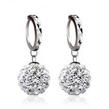 时尚韩流925纯银镀层浪漫全镶钻水晶公主球耳钉，女士婚礼派对首饰 - 銀色 - 查看 6