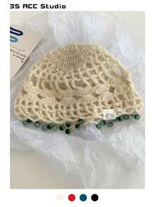 1 件混合纤维针织渔夫帽，百搭大气，增强面部瘦身纱线帽，扎染波西米亚派对优雅复古街头别致宫廷风格针织渔夫帽 - 彩色 - 查看 3