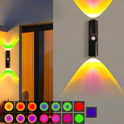 1 pièce Lampe murale à capteur magnétique LED double tête, veilleuse multicolore rechargeable par USB, convient pour l'entrée, le meuble d'affichage, l'étagère, le couloir, la penderie, la chambre à coucher