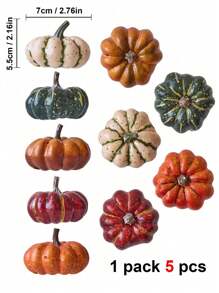 5 PIEZAS de Calabazas Artificiales Realistas Simuladas Calabazas Falsas Mixtas para Festivales de Halloween, Acción de Gracias, Cosecha de Otoño, Decoración del Hogar