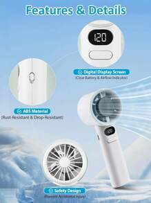 Handheld Fan Handheld Fan High-Speed Portable Turbofan USB Rechargeable Electric Fan With Digital Display Support 120-Speeds Infinitely Adjustable For Camping Travel Home Office