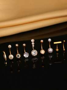 9 قطع حلق بطن من الصلب المقاوم للصدأ مرصع بحجر CZ للنساء، مجموعة مجوهرات ثقب البطن والأجسام،أقراط مفصلية للهدايا وحفلات'