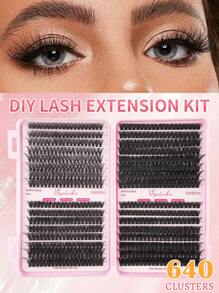 DIY 640 睫毛延长套装 10D+20D+30D+40D/30D+40D+50D+60D/50D+60D+80D+100D 大容量组合睫毛套装单根睫毛束 10-16mm 粗 D 卷曲单根睫毛套装，迷你旅行便携式浓密睫毛束，含 DIY 延长睫毛簇、睫毛簇、单根睫毛、睫毛、假睫毛 - D - 查看 3