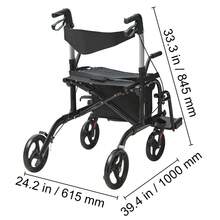 2 In 1 Rollator Walker & Transport Chair For Seniors, Folding Rolling Walker Wheelchair Combo & Footrests, Lightweight Aluminum Mobility Walker With Adjustable Handle, All Terrain Wheels, 136KG(BLACK) - Black - View 10