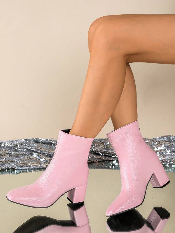 بوت كاحل ذات كعب عالي أنيقة فرنسية جديدة للنساء، بوت موضة ذات كعب سميك مقاسات كبيرة للخريف/الربيع