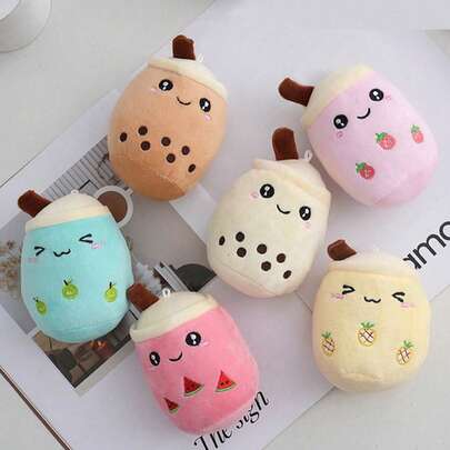 1pc Cute Plush Fruit Bubble Tea Cup Doll - Adorable Plush Doll, Bag Charm, And Wallet Decor